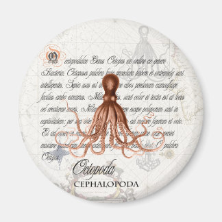 Nautical Vintage Octopus Illustration & Typography Magnet