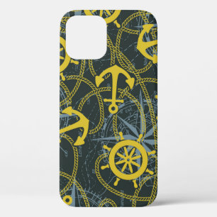 Nautical vintage pattern, anchor and map. iPhone 12 case