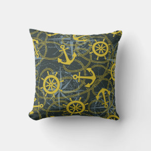 Nautical vintage pattern, anchor and map. cushion