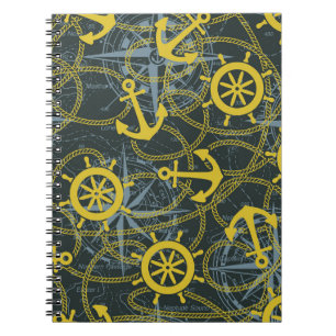Nautical vintage pattern, anchor and map. notebook