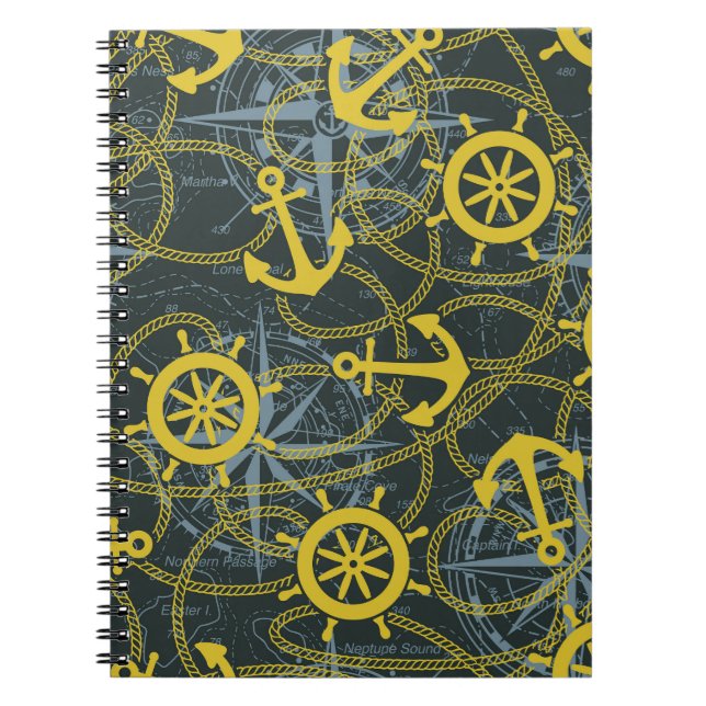 Nautical vintage pattern, anchor and map. notebook (Front)