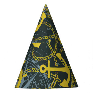 Nautical vintage pattern, anchor and map. party hat