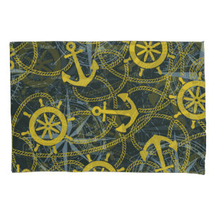 Nautical vintage pattern, anchor and map. pillowcase