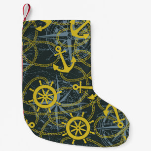 Nautical vintage pattern, anchor and map. small christmas stocking