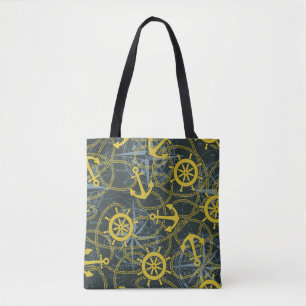 Nautical vintage pattern, anchor and map. tote bag