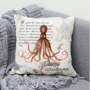 Nautical Vintage Red Octopus Illustration Cushion