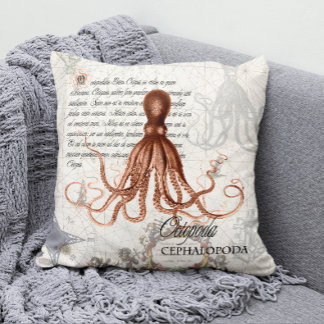 Nautical Vintage Red Octopus Illustration Cushion