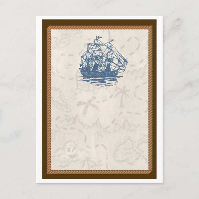 Nautical Vintage Ship Treasure Map Postcard (Front)