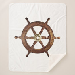 Nautical Vintage Ship Wheel Helm Sherpa Blanket