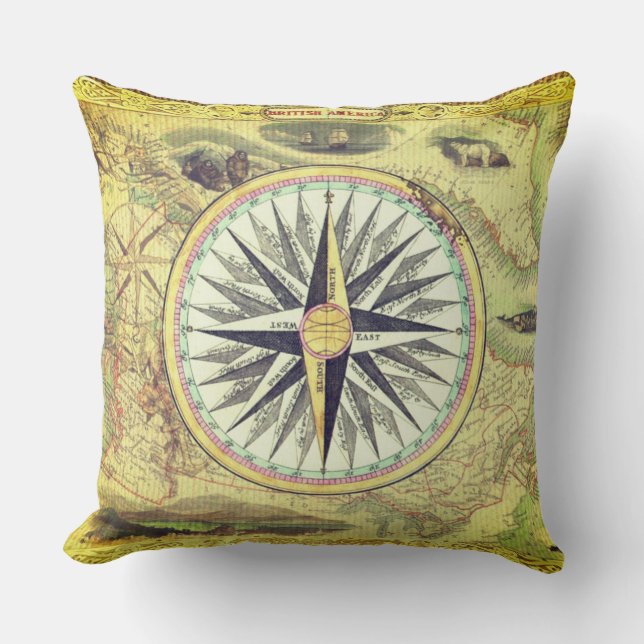 Nautical Vintage Throw Pillow (Front)