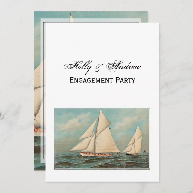 Nautical Vintage Yachts Racing #1 Engagement Party Invitation (Front/Back)