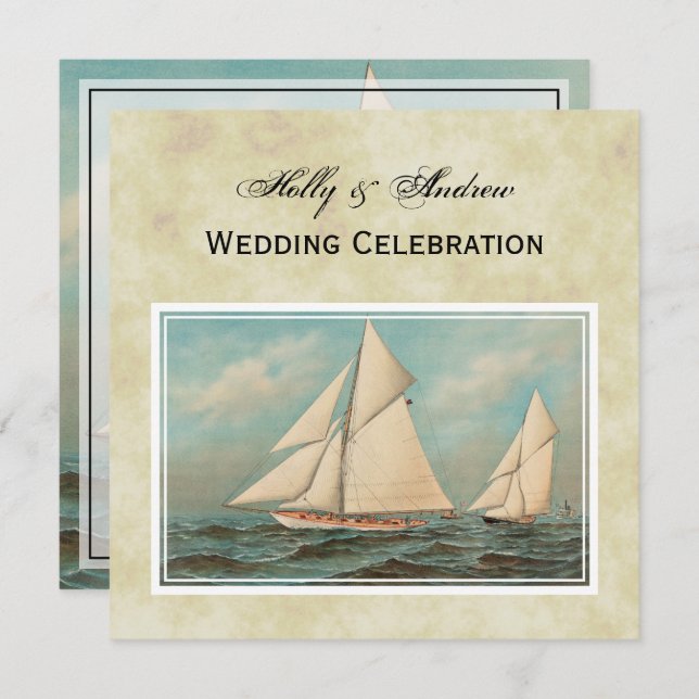 Nautical Vintage Yachts Racing #1 Invitation (Front/Back)