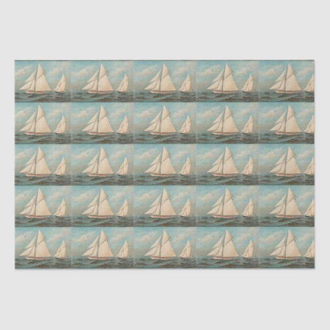 Nautical Vintage Yachts Racing #1 Tiled Tissue Paper (Front)