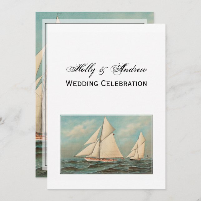 Nautical Vintage Yachts Racing #1 Wedding Invitation (Front/Back)