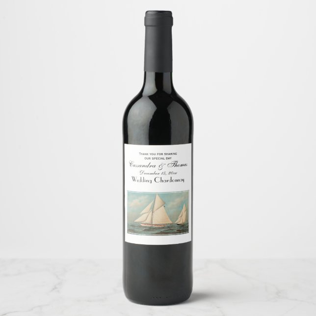 Nautical Vintage Yachts Racing #1 Wine Label (Front)