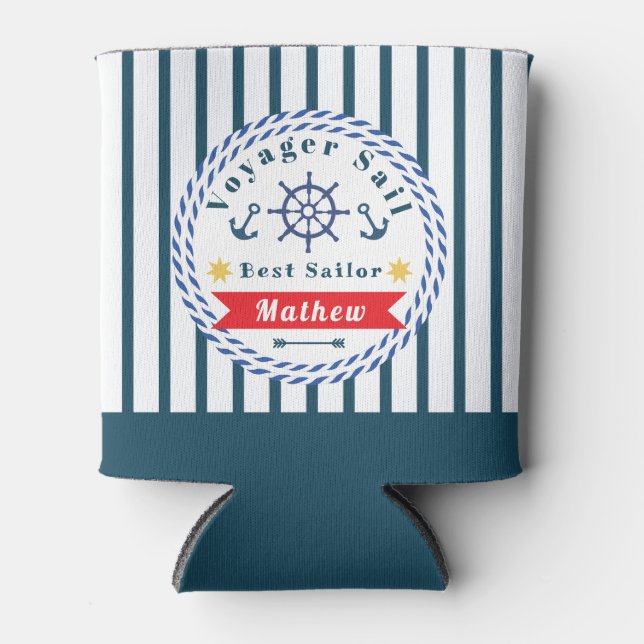 Nautical Voyager Best Sailor White Can Cooler (Front)