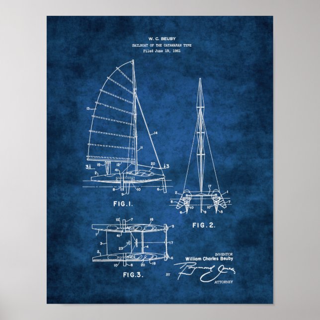 Nautical Wall Decor Nursery Sailboat Blueprint #6 (Front)