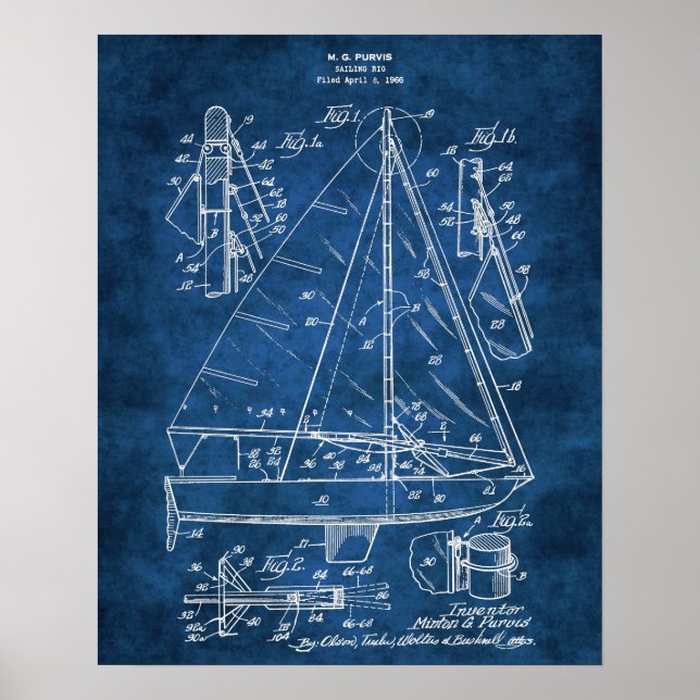 Nautical Wall Decor Sailboat Blueprint #3 (Front)