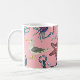 Nautical Watercolor Anchor Starfish Pattern Coffee Mug