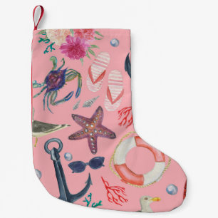 Nautical Watercolor Anchor Starfish Pattern Small Christmas Stocking