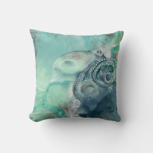 Nautical Watercolor Aqua Ocean Octopus Cushion