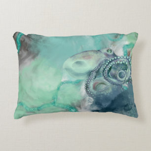 Nautical Watercolor Aqua Ocean Octopus Decorative Cushion