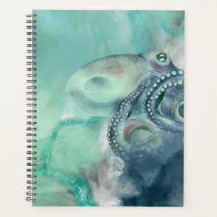 Nautical Watercolor Aqua Ocean Octopus  Planner