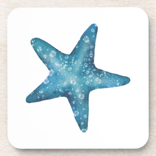 Nautical Watercolor Blue Starfish Coaster (Front)