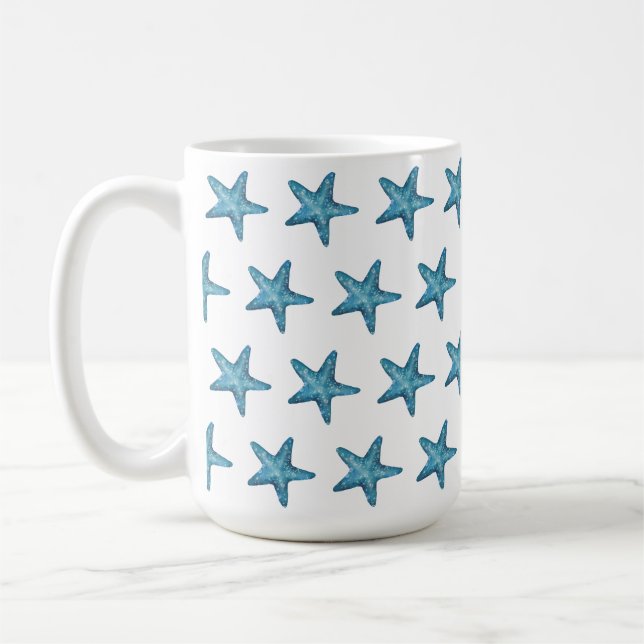 Nautical Watercolor Blue Starfish Coffee Mug (Left)