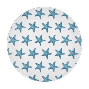 Nautical Watercolor Blue Starfish Cutting Board
