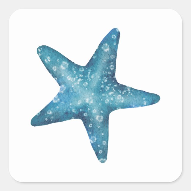 Nautical Watercolor Blue Starfish Square Sticker (Front)