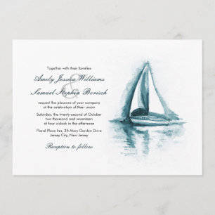 Nautical Watercolor Boat Wedding Invitation