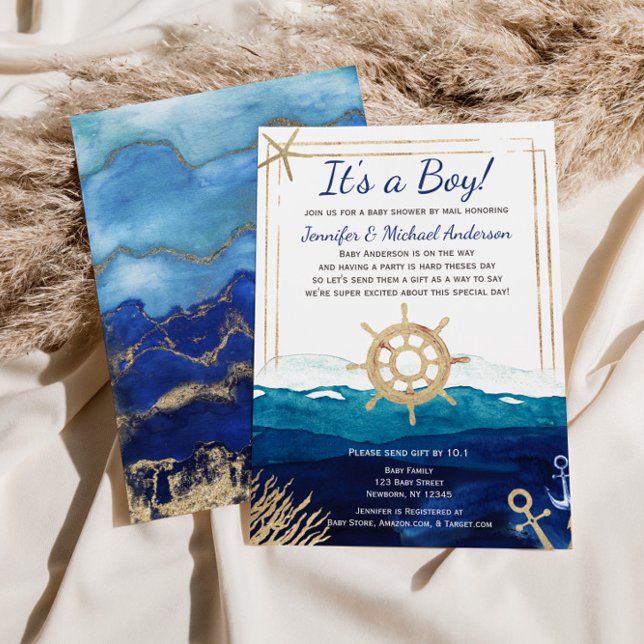 Nautical Watercolor Boy Baby Shower by Mail Invitation (Creator Uploaded)