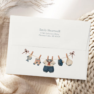 Nautical Watercolor Clothesline Boy Baby Shower Envelope