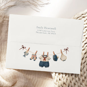 Nautical Watercolor Clothesline Boy Baby Shower Envelope