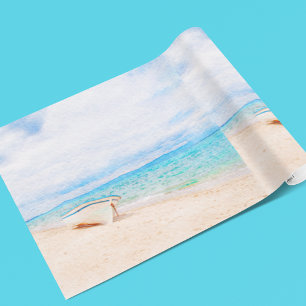 Nautical Watercolor Fishing Boat Wrapping Paper