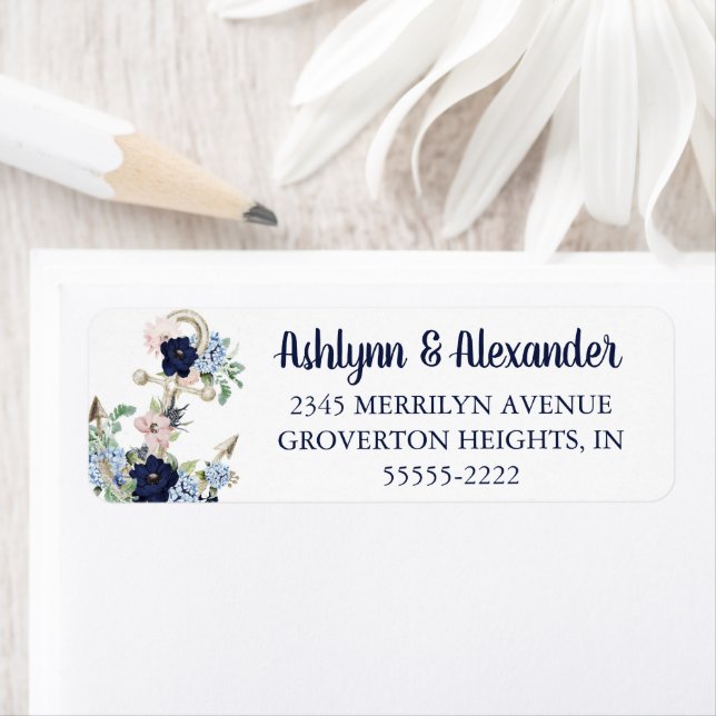 Nautical Watercolor Floral Anchor Navy Blue Blush (Insitu)