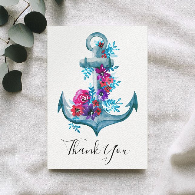 Nautical Watercolor Floral Anchor  Thank You (Creator Uploaded)