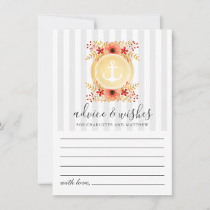 Nautical Watercolor Floral Gold Anchor Wedding Advice Card