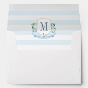 Nautical Watercolor Monogram Crest Baby Shower Envelope