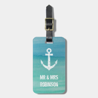 Nautical watercolor mr and mrs travel luggage tag