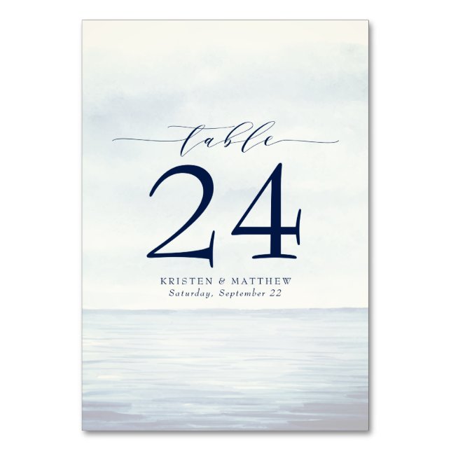 Nautical Watercolor Ocean Navy Blue Table Number (Front)