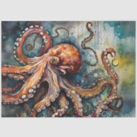Nautical Watercolor Octopus Decoupage Paper 