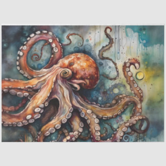Nautical Watercolor Octopus Decoupage Paper 