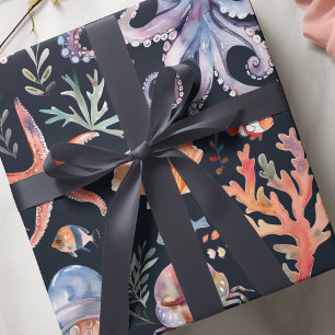 Nautical Watercolor Pattern: Coral Reef Delights Wrapping Paper