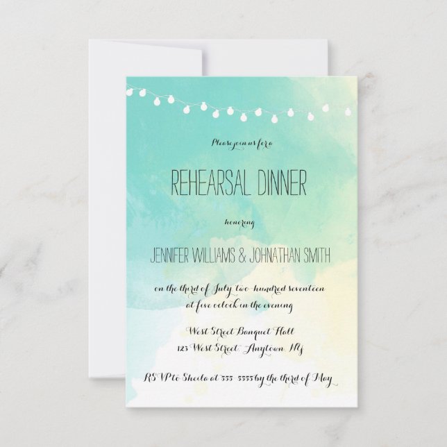 Nautical watercolor rehearsal dinner invitations (Front)