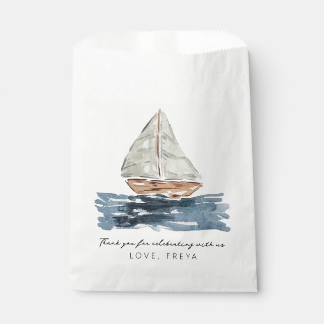 Nautical Watercolor Sailboat Baby Shower Thank You Favour Bags (Front)