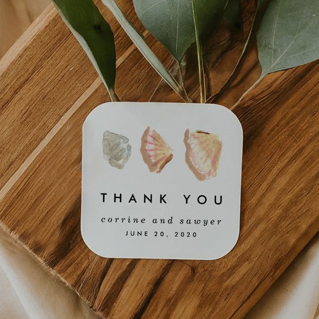 Nautical Watercolor Seashells  Thank You Stickers (Nautical Watercolor Seashells Thank You Stickers)