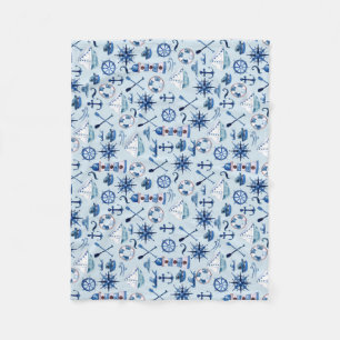 Nautical Watercolor Throw Fleece Blanket