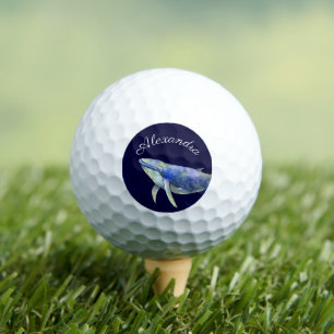 Nautical Watercolor Whale Navy Blue Coastal Golf Balls